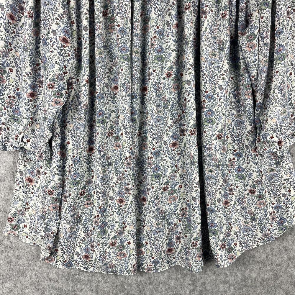 Rose Olive Tunic Top Womens 2X Floral Blouse Smocked Button Front Ruffle Flowy - Picture 12 of 14